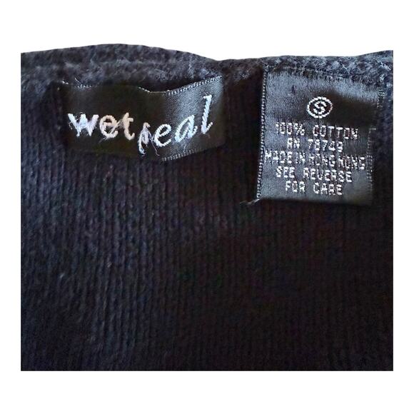 Wet Seal Black Embroidered Knit Halter Top Boho Floral Y2K Ribbed Stretch S - Picture 6 of 6